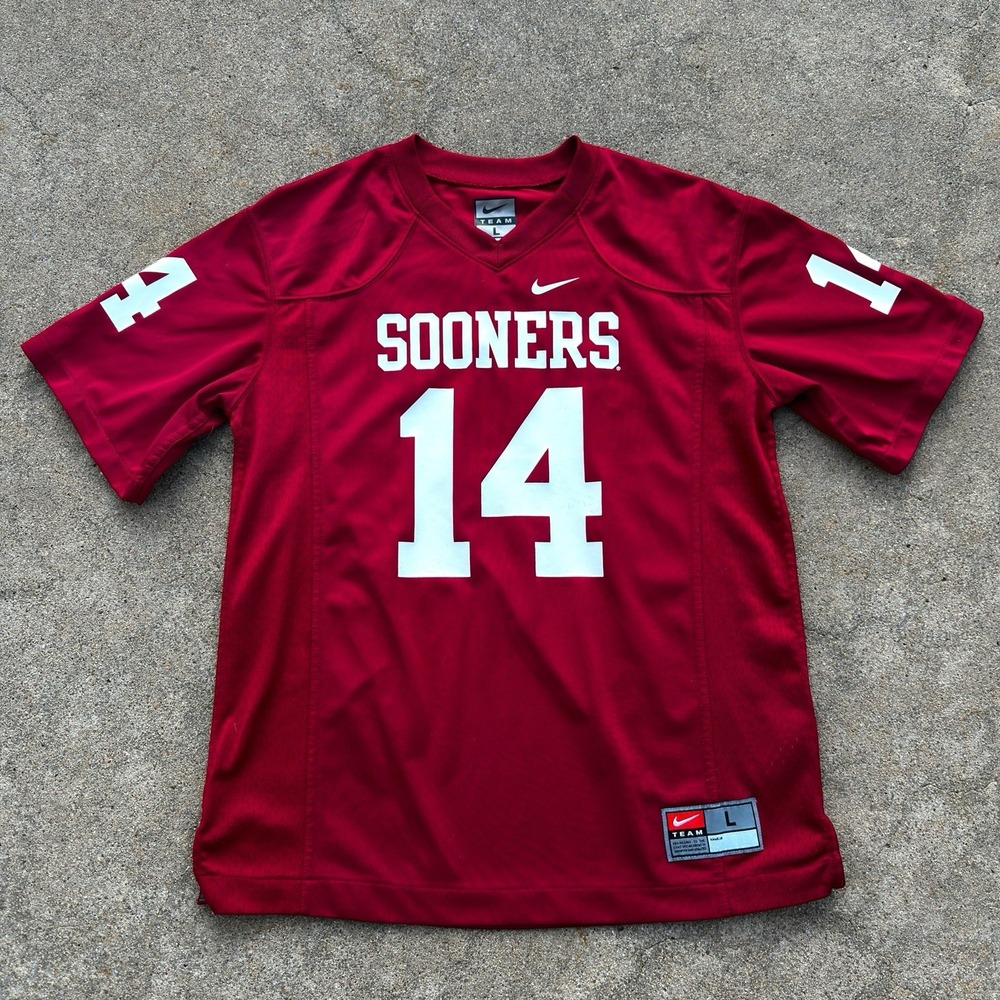 Nike Oklahoma Sooners #14 Football Jersey NCAA Football Red/White Youth Large